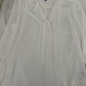 JCrew Women’s White Scallop-Trim Blouse Size XS